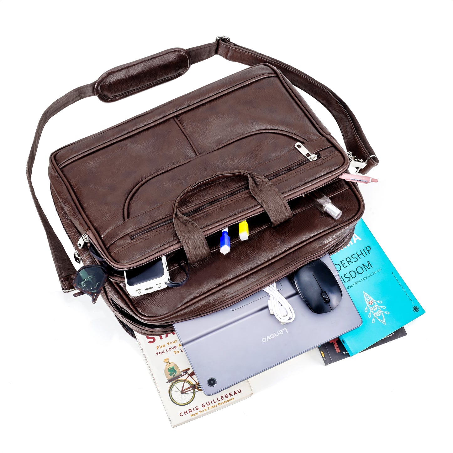 Expandable Laptop Folder Messenger Bag-brown