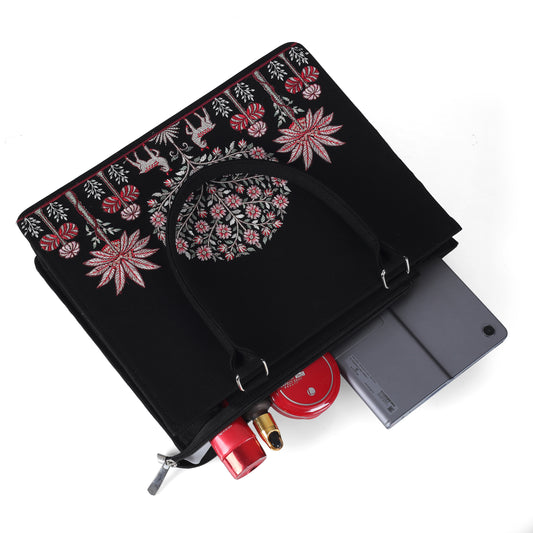 Majestic Tree of Life Embroidered Canvas Handbag