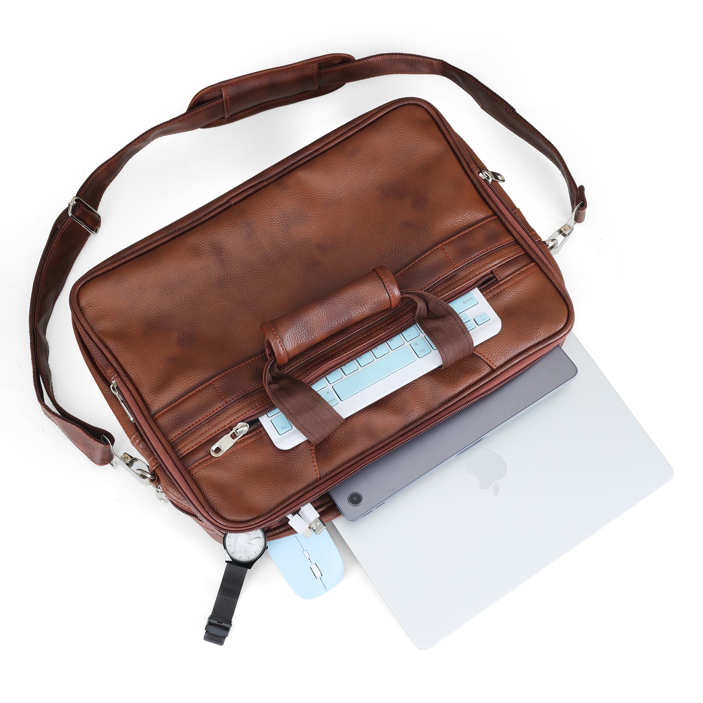 Classic Tan Leather Executive Briefcase & Laptop Bag