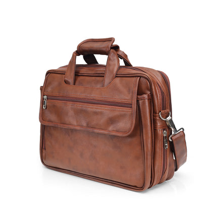 Classic Tan Leather Executive Briefcase & Laptop Bag