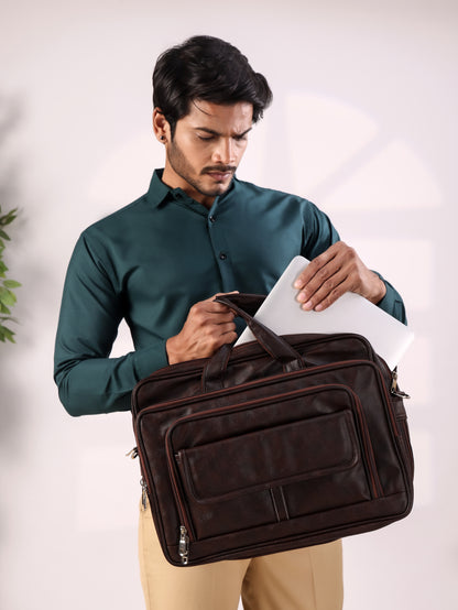 Premium Chocolate Brown Leather Laptop Briefcase