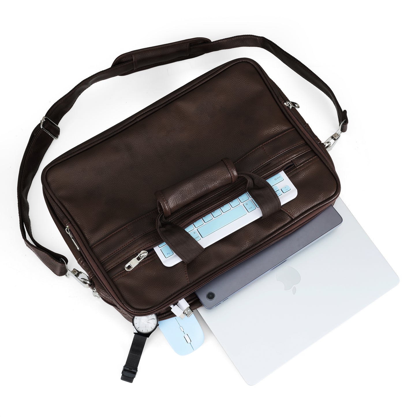Premium Chocolate Brown Leather Laptop Briefcase
