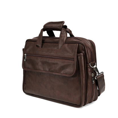 Premium Chocolate Brown Leather Laptop Briefcase