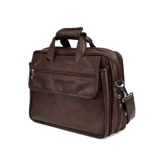 Premium Chocolate Brown Leather Laptop Briefcase