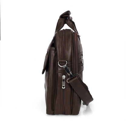 Premium Chocolate Brown Leather Laptop Briefcase