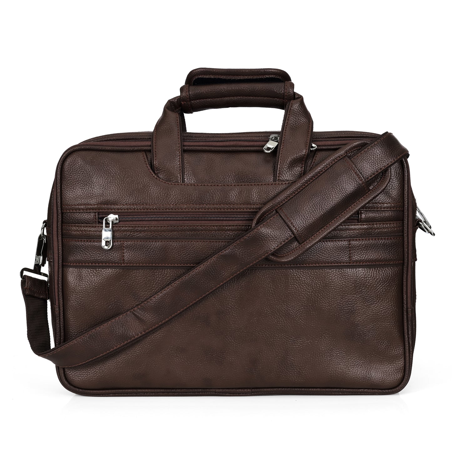 Premium Chocolate Brown Leather Laptop Briefcase