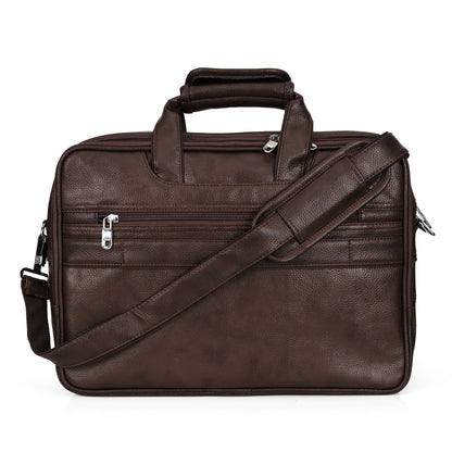 Premium Chocolate Brown Leather Laptop Briefcase