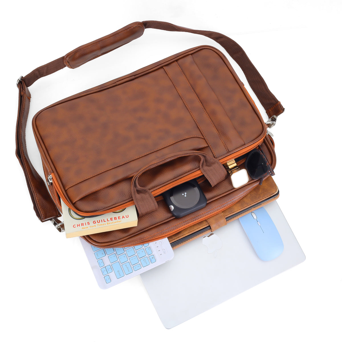 Tan Brown Leather Laptop & Office Messenger Bag