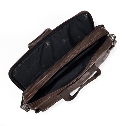 Premium Chocolate Brown Leather Laptop Briefcase