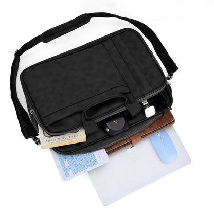 Black Leather Laptop & Office Messenger Bag