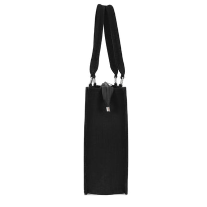 Elegant Black Floral Embroidered Tote Bag