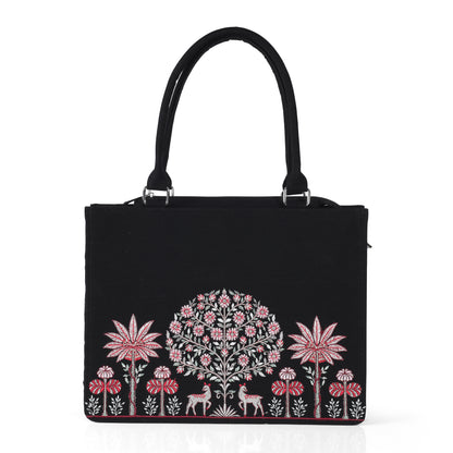 Majestic Tree of Life Embroidered Canvas Handbag