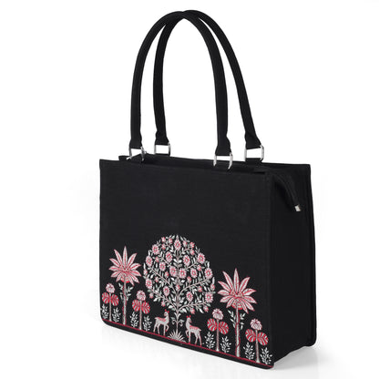 Majestic Tree of Life Embroidered Canvas Handbag