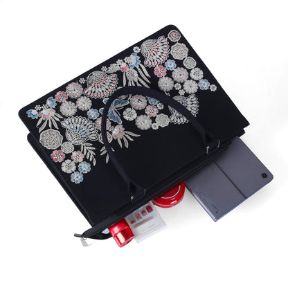 Elegant Black Floral Embroidered Tote Bag
