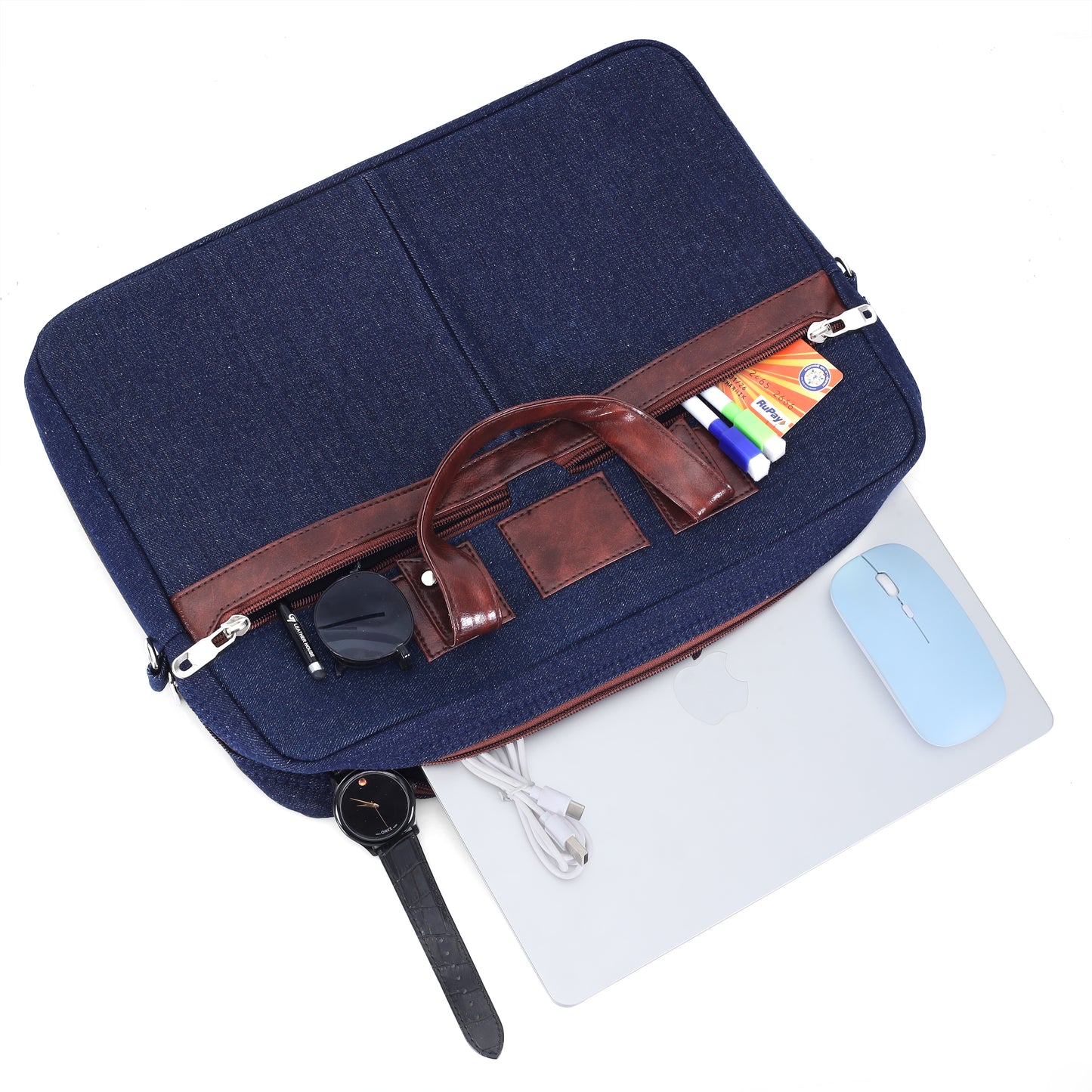 Heritage Denim & Leather Office Messenger Bag (Indigo Blue)
