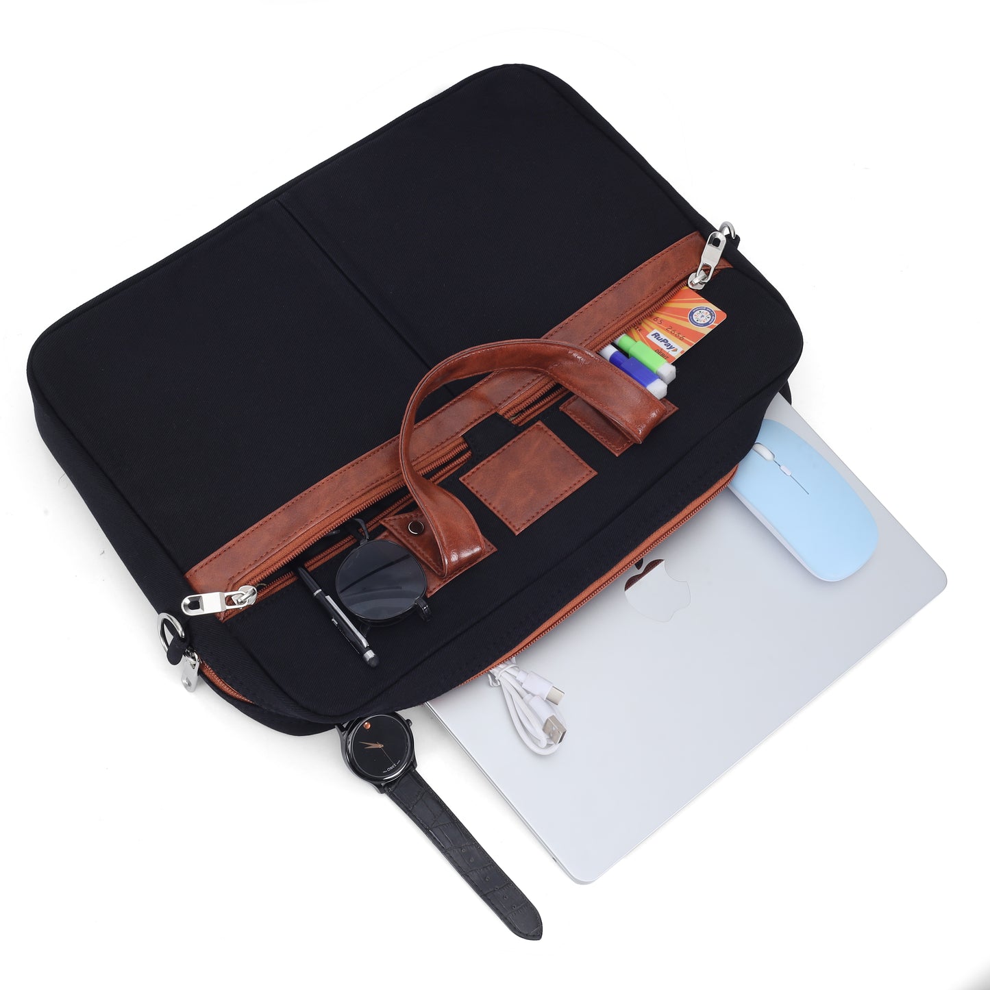 Heritage Denim & Leather Office Messenger Bag (Black)