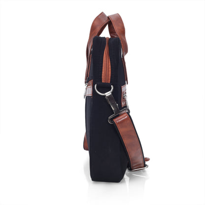 Heritage Denim & Leather Office Messenger Bag (Black)