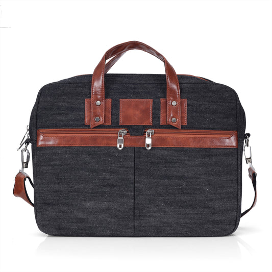 Heritage Denim & Leather Office Messenger Bag (Grey)