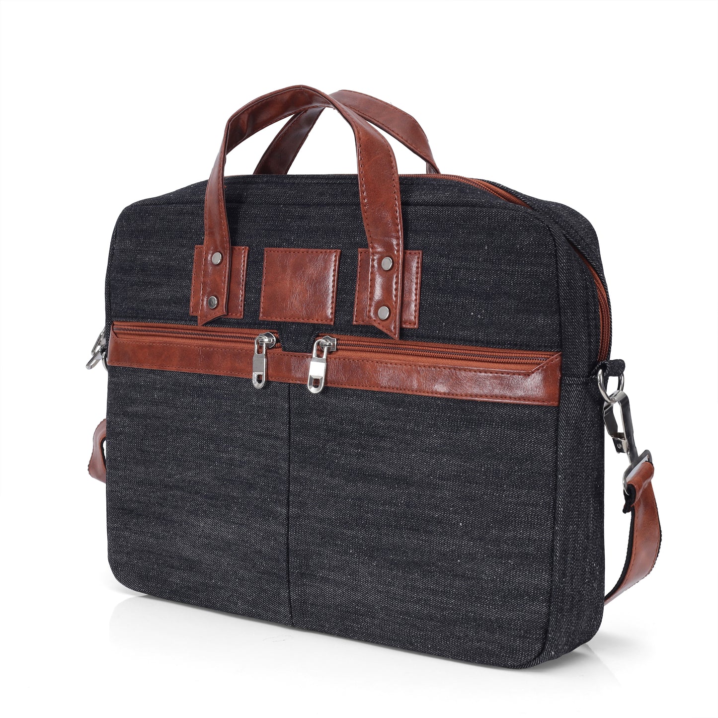 Heritage Denim & Leather Office Messenger Bag (Grey)