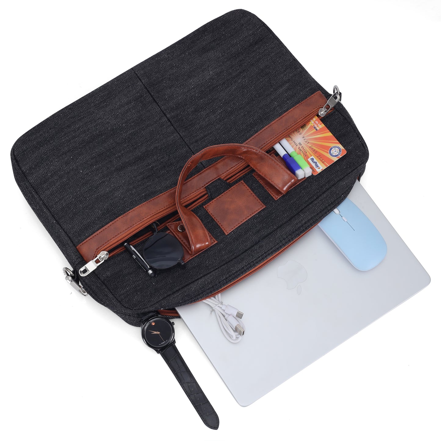 Heritage Denim & Leather Office Messenger Bag (Grey)